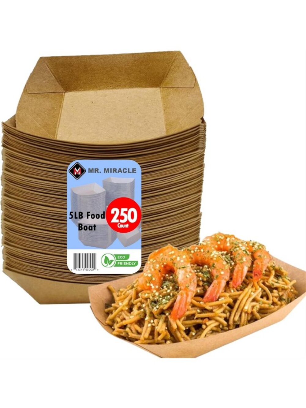Extra Large Disposable Kraft Paper Food Trays - 250 Pack, Grease Resistant